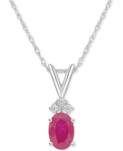 Macy's Sapphire (1 Ct. T.w.) & Diamond Accent 18" Pendant Necklace In 14k White Gold (also In Ruby) In Ruby Red