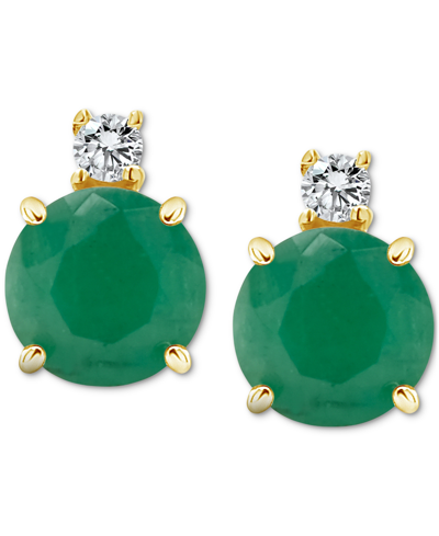 Macy's Sapphire (1-1/3 Ct. T.w.) & Diamond Accent Stud Earrings In 14k White Gold (also In Emerald & Ruby) In Emerald