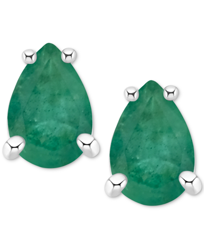 Macy's Sapphire Stud Earrings (1 Ct. T.w.) In 14k White Gold (also In Ruby & Emerald) In Emerald