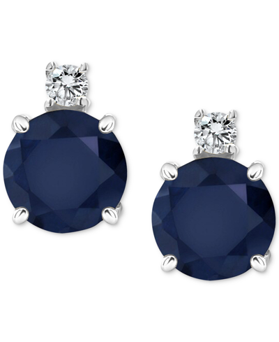 Macy's Sapphire (1-1/3 Ct. T.w.) & Diamond Accent Stud Earrings In 14k White Gold (also In Emerald & Ruby) In Sapphire