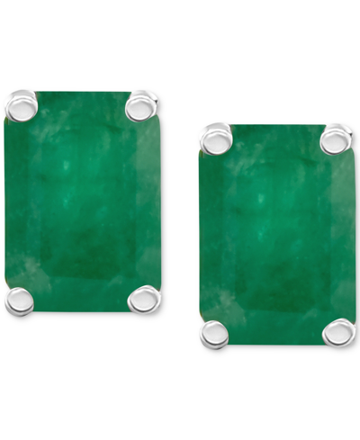 Macy's Ruby Stud Earrings (1-3/8 Ct. T.w.) In 14k White Gold (also In Emerald) In Emerald