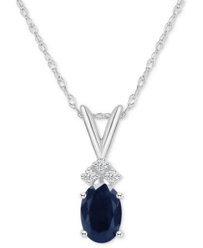Macy's Sapphire (1 Ct. T.w.) & Diamond Accent 18" Pendant Necklace In 14k White Gold (also In Ruby) In Sapphire