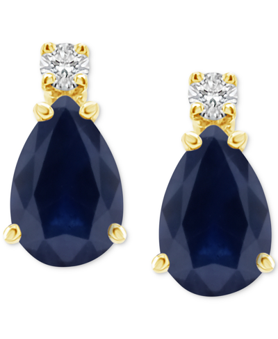 Macy's Sapphire (1 Ct. T.w.) & Diamond Accent Stud Earrings In 14k Gold (also In Emerald, Ruby, & Tanzanite In Sapphire