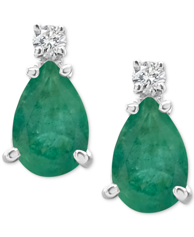 Macy's Sapphire (1-7/8 Ct. T.w.) & Diamond Accent Stud Earrings In 14k White Gold (also In Emerald & Ruby) In Emerald
