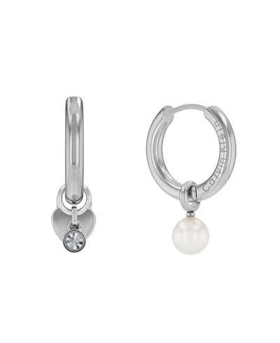 Shop Calvin Klein Women's Stainless Steel Huggie Earrings Gift Set In Silver-tone