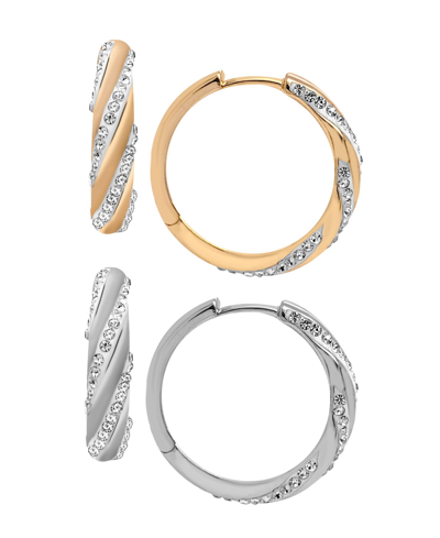 Shop And Now This Crystal Swirl Hinged Hoop Duo Earrings In Two-tone
