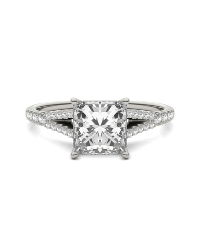 Shop Charles & Colvard Moissanite Princess Cut Split Shank Ring (1-3/4 Carat Total Weight Certified Diamond Equivalent) In  In K White Gold
