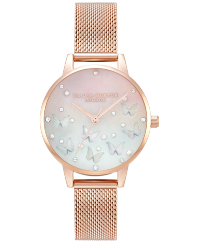 Shop Olivia Burton Women's Sparkle Butterfly Rose Gold-tone Mesh Bracelet Watch 30mm
