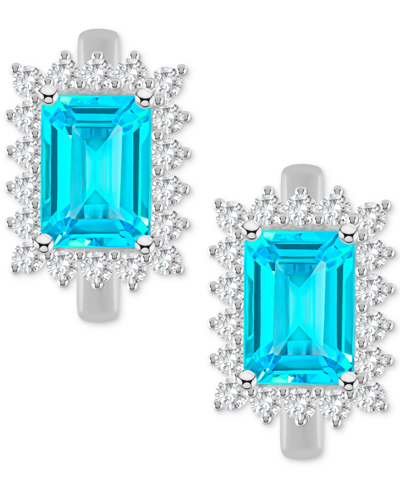 Macy's Rhodolite Garnet (2-1/2 Ct. T.w.) & White Topaz (3/4 Ct. T.w.) Halo Hoop Earrings In Sterling Silver In Blue Topaz