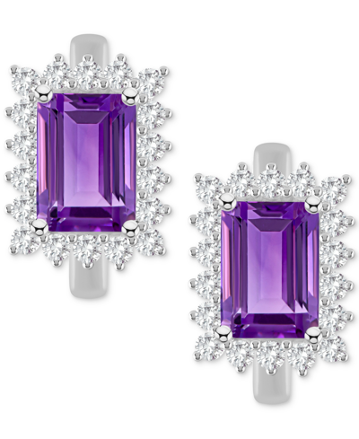 Macy's Rhodolite Garnet (2-1/2 Ct. T.w.) & White Topaz (3/4 Ct. T.w.) Halo Hoop Earrings In Sterling Silver In Amethyst