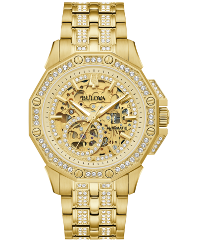 Bulova Men's Octava Automatic Crystal-accent Gold-tone Stainless Steel Bracelet Watch 41.7mm In Gold-tone