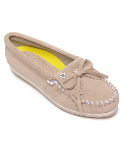 Shop Minnetonka Women's Kilty Plus Moccasin Flats Women's Shoes In Stone Suede