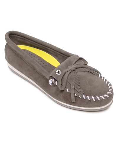 Shop Minnetonka Women's Kilty Plus Moccasin Flats Women's Shoes In Gray Suede