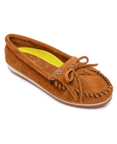 Shop Minnetonka Women's Kilty Plus Moccasin Flats Women's Shoes In Brown Suede