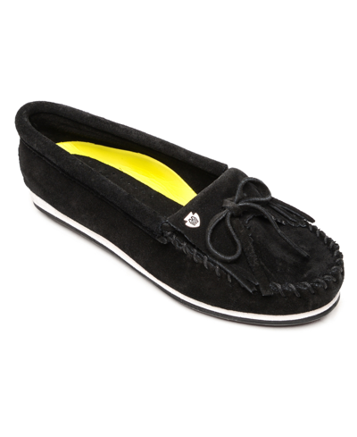 Shop Minnetonka Women's Kilty Plus Moccasin Flats Women's Shoes In Black Suede