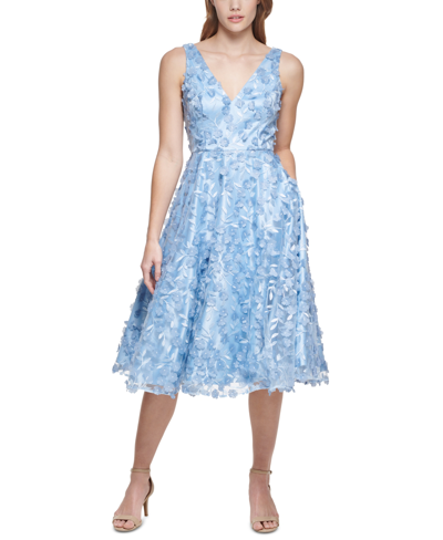Shop Eliza J 3d-floral Fit & Flare Midi Dress In Sky