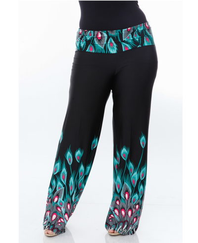 Shop White Mark Plus Size Printed Palazzo Pants In Black Green