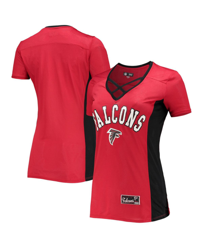 Shop 5th & Ocean Women's  By New Era Red Atlanta Falcons Contrast Insert V-neck T-shirt
