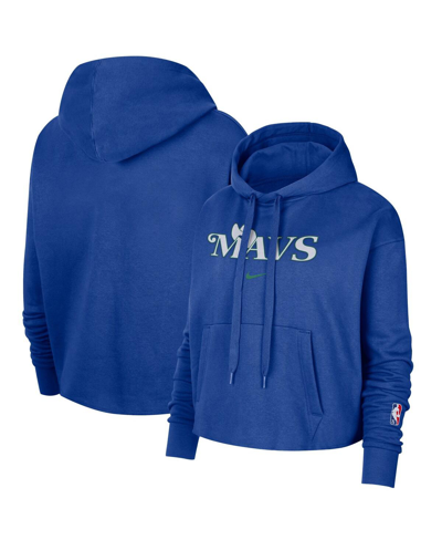 Shop Nike Women's  Blue Dallas Mavericks 2021/22 City Edition Essential Logo Cropped Pullover Hoodie