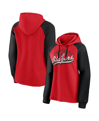 Shop Fanatics Women's  Branded Red And Black Portland Trail Blazers Record Holder Raglan Pullover Hoodie In Red/black