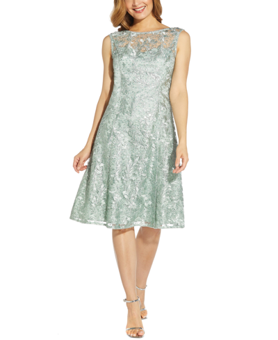 Shop Adrianna Papell Embroidered A-line Dress In Cloudy Aqua