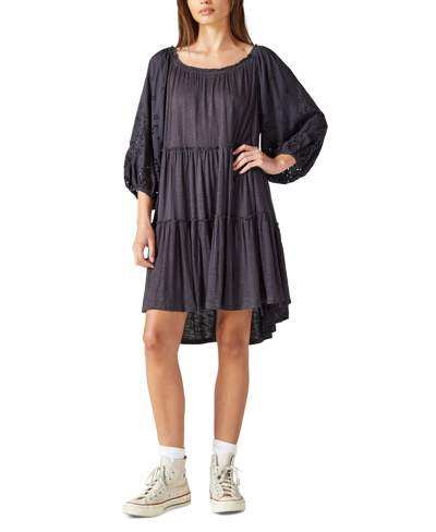 Shop Lucky Brand Tiered Eyelet-sleeve Tunic Dress In Washed Black