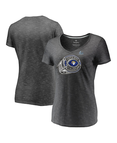 Fanatics Branded Heathered Charcoal Los Angeles Rams Super Bowl Lvi Champions Ring Bling V-neck T-sh In Heathered Charcoal