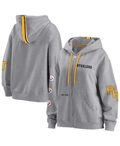 Shop Wear By Erin Andrews Women's  Heathered Gray Pittsburgh Steelers Plus Size Taped Full-zip Hoodie Jack