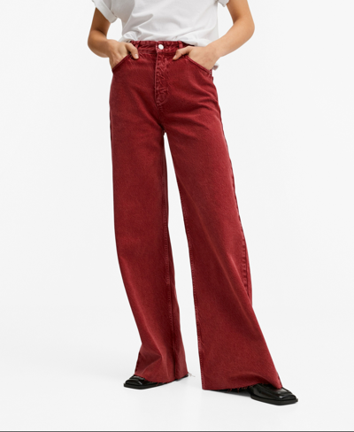 Shop Mango Women's Color Washed Wide Leg Jeans In Red