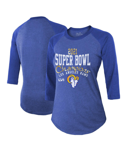 Shop Majestic Women's  Threads Heather Royal Los Angeles Rams Super Bowl Lvi Champions Roaring Success Tri In Heathered Royal