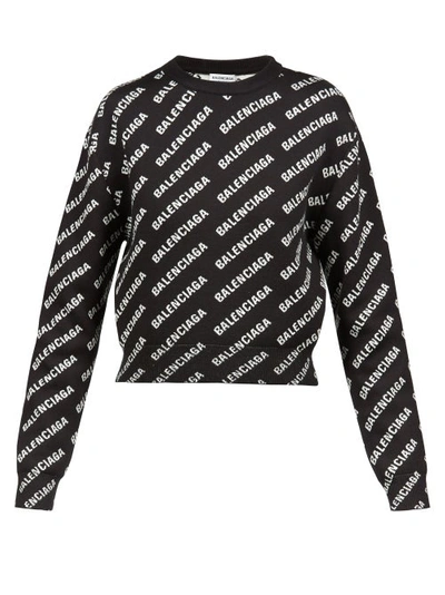 Balenciaga Long Sleeve All Over Logo Crewneck Sweater In Black | ModeSens