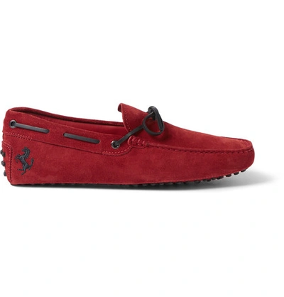 Shop Tod's Ferrari Gommino Suede Driving Shoes In Red