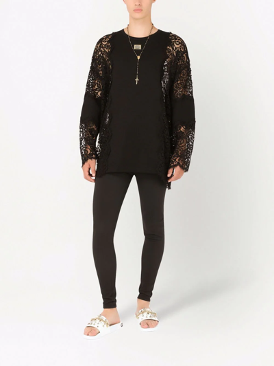 Dolce & Gabbana Lace-panelled Crewneck Sweatshirt In Black