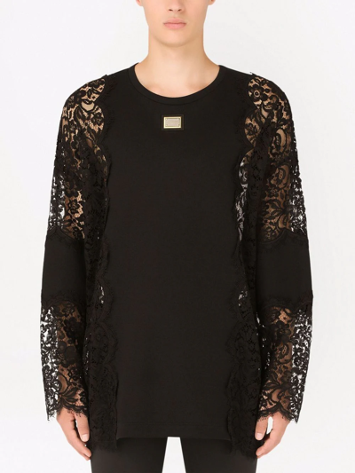 Shop Dolce & Gabbana Lace-detail Long-sleeve T-shirt In Black