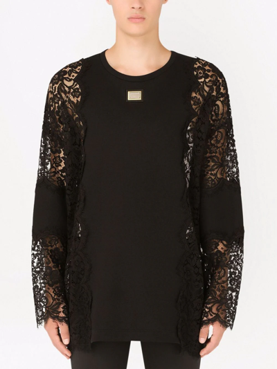 Dolce & Gabbana Lace-panelled Crewneck Sweatshirt In Black