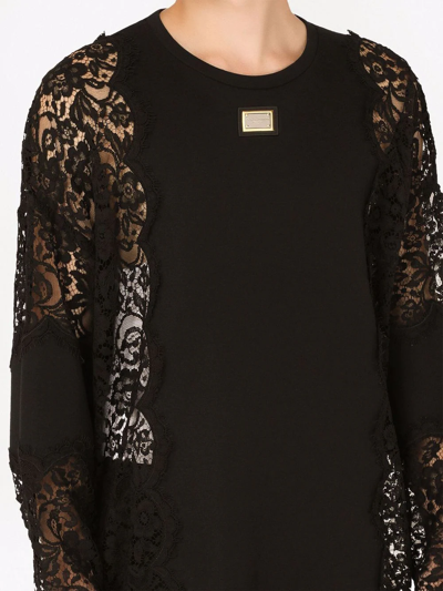 Dolce & Gabbana Lace-panelled Crewneck Sweatshirt In Black