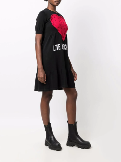 Shop Love Moschino Heart-patch A-line Dress In Black