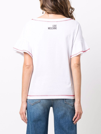 Shop Love Moschino Appliqué Detail Cotton T-shirt In White