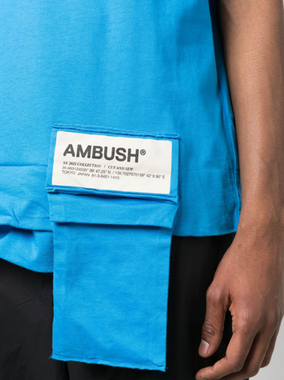 Ambush Waist Pocket T-shirt Deep Water White As In Blue