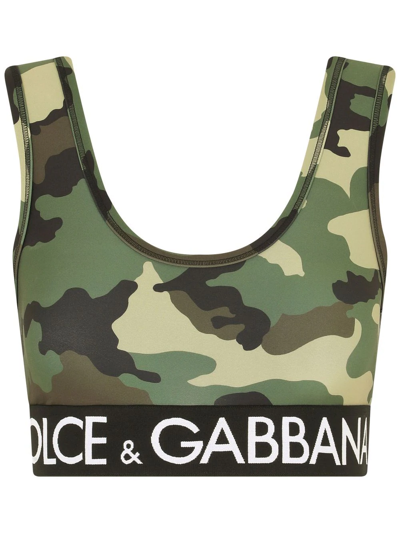 Shop Dolce & Gabbana Camouflage-print Cropped Top In Green