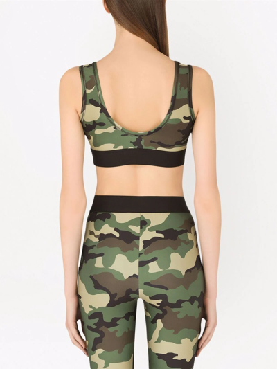 Dolce & Gabbana Camouflage Jersey Sports Bra In Green