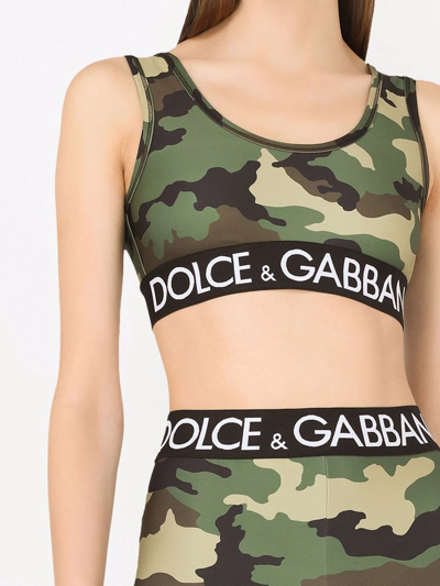 Shop Dolce & Gabbana Camouflage-print Cropped Top In Green