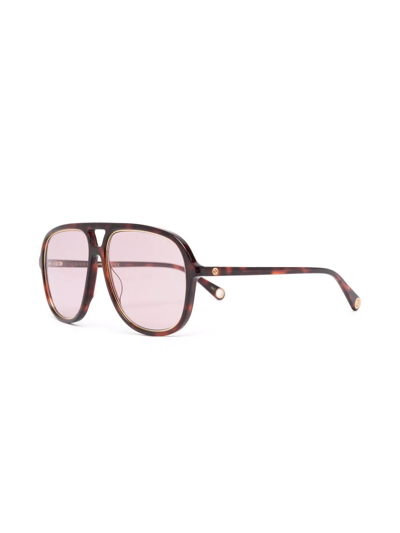 Shop Gucci Gg1077s Pilot Sunglasses In Brown