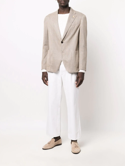 Lardini Linen Blend Classic Tailored Blazer In Neutrals