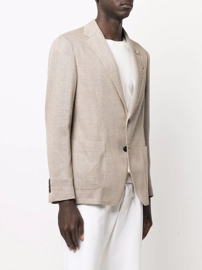 Lardini Linen Blend Classic Tailored Blazer In Neutrals