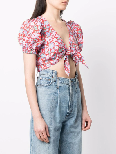 Shop Versace Jeans Couture Floral-print Crop Top In Rot