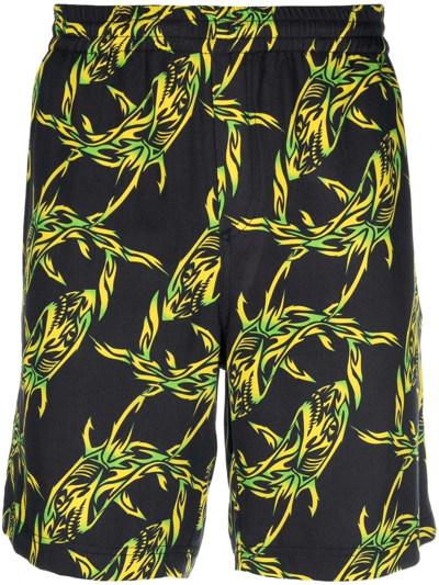 Msgm Shark Chain-print Bermuda Shorts In Black