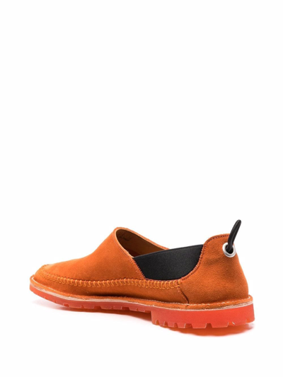 Shop Premiata Elasticated-panels Leather Loafers In Orange