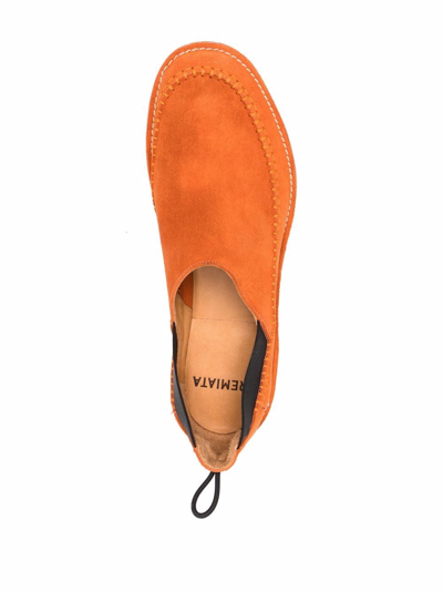 Shop Premiata Elasticated-panels Leather Loafers In Orange
