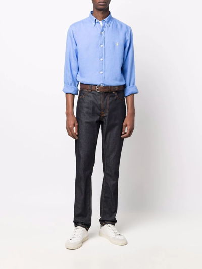 Shop Polo Ralph Lauren Logo-embroidered Linen Shirt In Blau